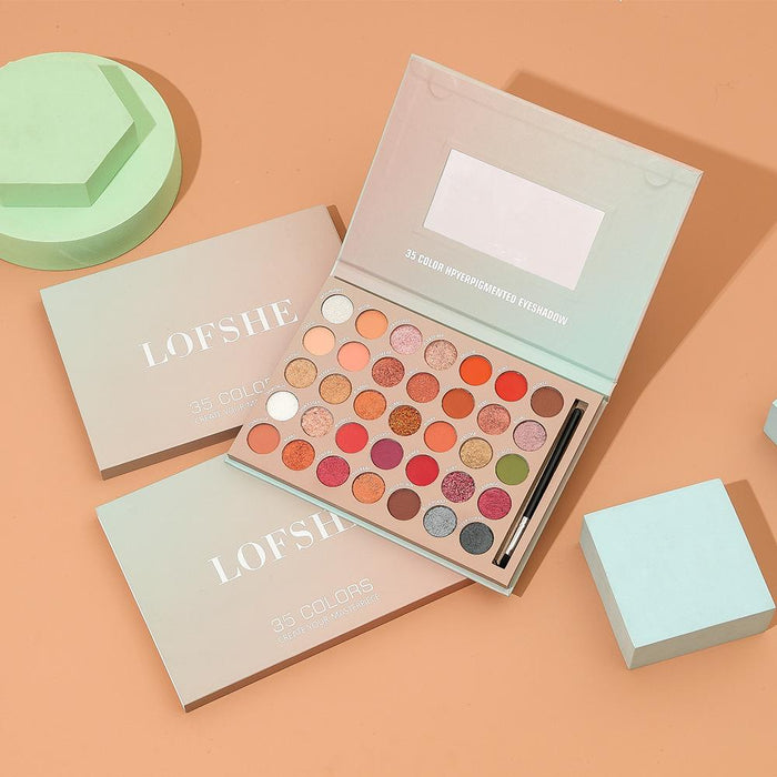35 colour, bright, brush, eye shadow integrated disc.