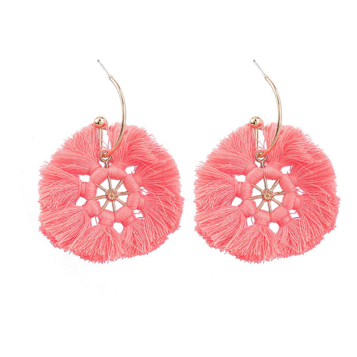 Bohemian Round Cotton Thread Tassel Earrings