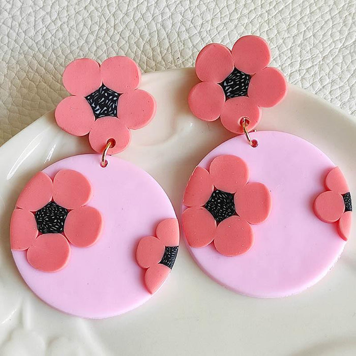 New Trend Flower Soft Ceramic Round Geometric Spring and Summer Clay Earrings