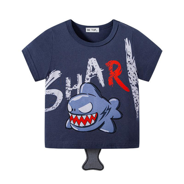 Children's short sleeved T-shirt children's cartoon shark Top Boys' T-shirt