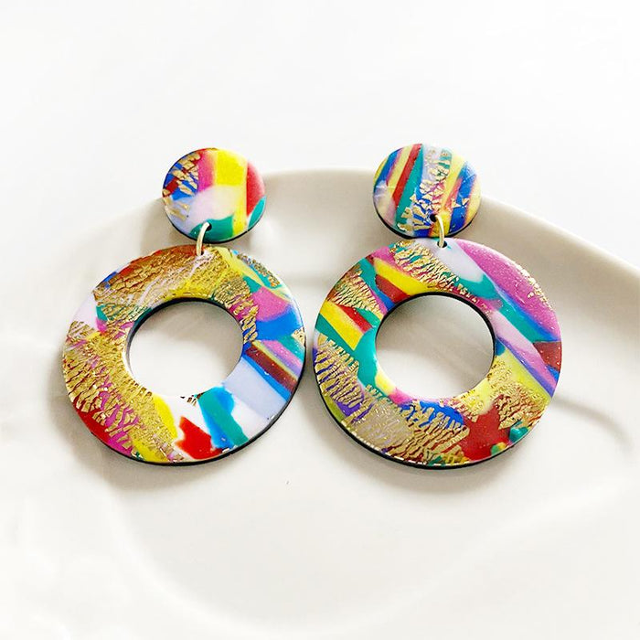 New Jewelry Art Geometry Handmade Clay Soft Pottery Earrings