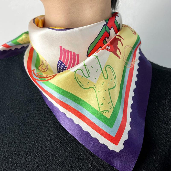 Women's Western Denim Element Square Scarf 52cm Printed Scarf