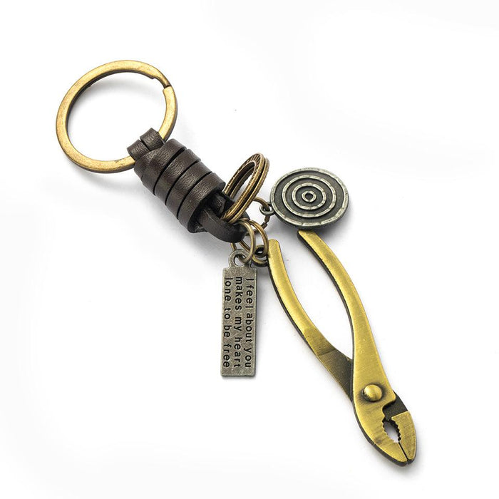 Vintage punk style leather metal key chain creative small gift hand woven car key chain pendant