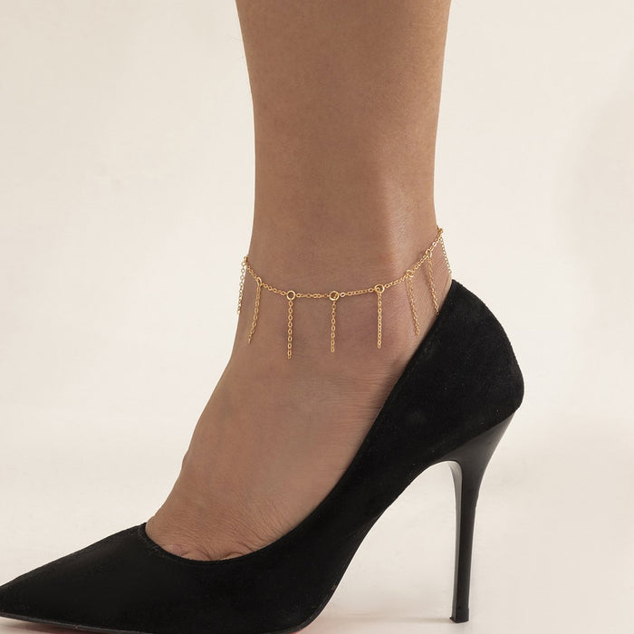 Simple Tassel Ring Hollow Single Foot Chain