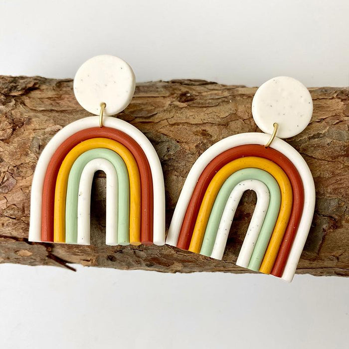 Rainbow soft pottery Earrings geometric U-shaped clay Earrings temperament Fashion Earrings