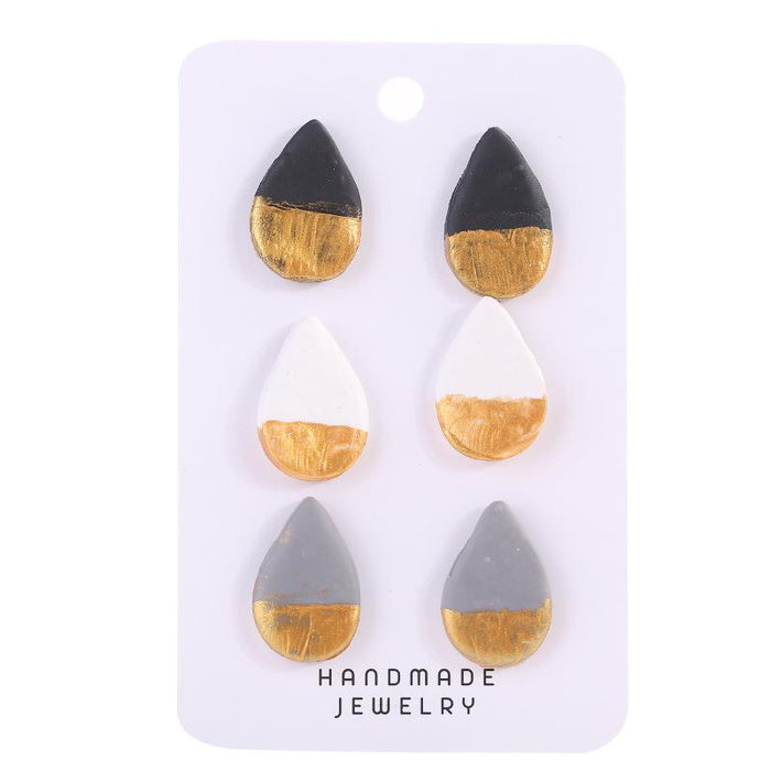 Geometric Water Drop Shape Brushed Gold Fashion Clay Earrings