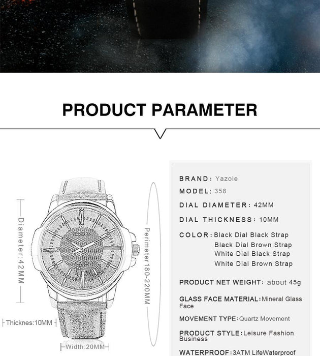 YAZOLE Top Brand Luxury Fashion Leather Men's Watch Unique Design Clock