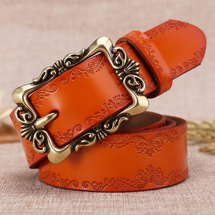 New Two-color Retro Embossed Wide Belt