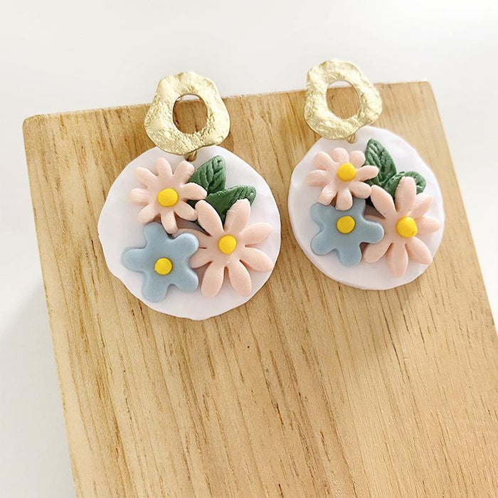Polymerized Clay Soft Pottery Exquisite Carved Earrings Flower Texture Handmade Earrings Geometric Simplicity