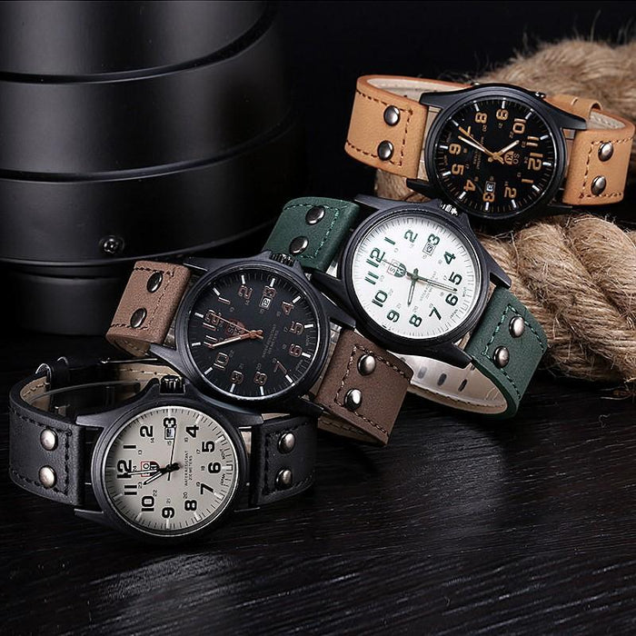 SOKI Men Watches Casual Leather Strap Number Dial Quartz Wristwatch