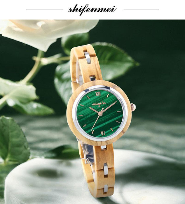 2022 New Classic Noble Green Quartz Wooden Watch