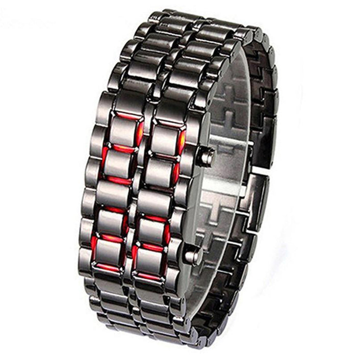 Men Women Lava Iron Samurai Metal LED Faceless Bracelet Watch