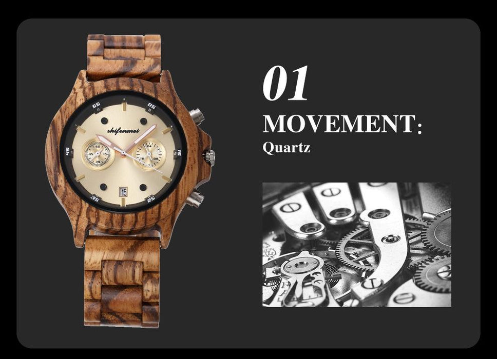 Classic Double Eye Wooden Business Quartz Watch