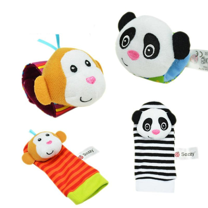 4PCS/SET Baby Stuffed Animals Wrist Rattle Foot Finder Socks 0~12 Months