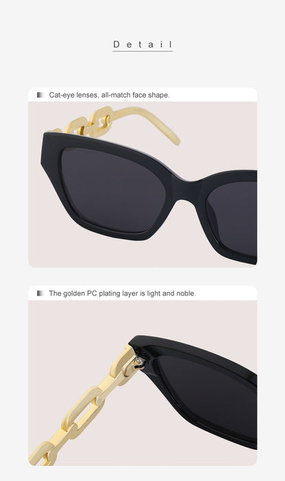 Women's Small Frame Cat's Eye Thick Metal Chain Sunglasses