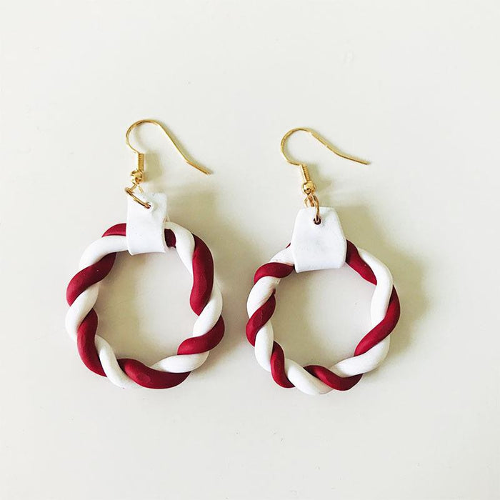 Green Handmade DIY Soft Clay Geometric Flower Earrings