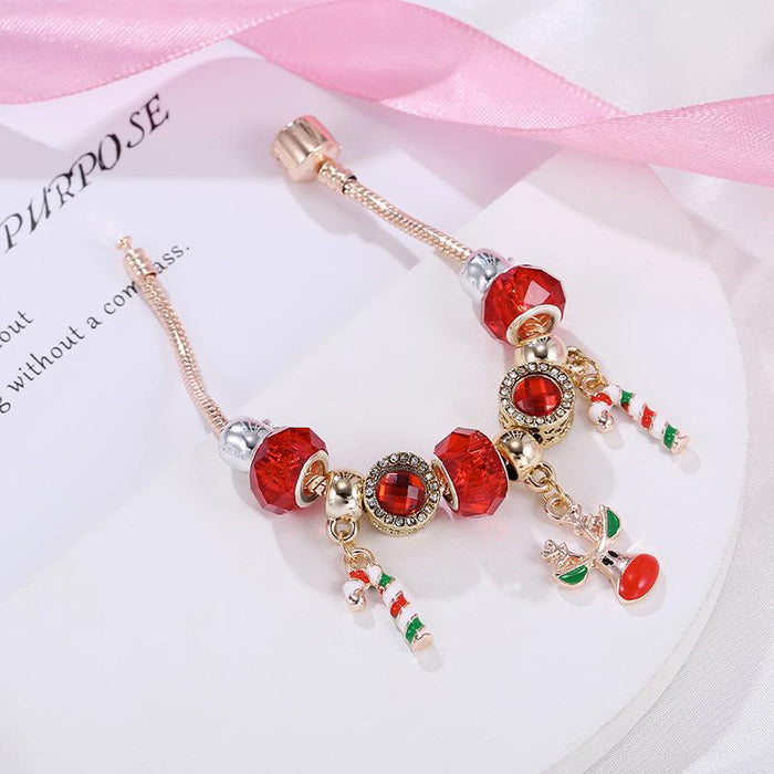 Christmas Candy Reindeer Pendant Red Bracelet