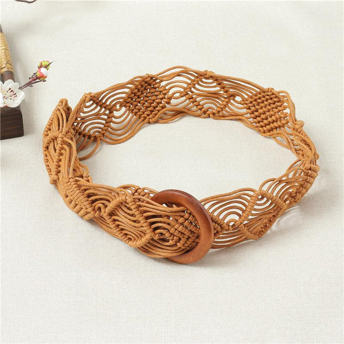 Handmade Women's Vintage Style Round Buckle Woven Belt