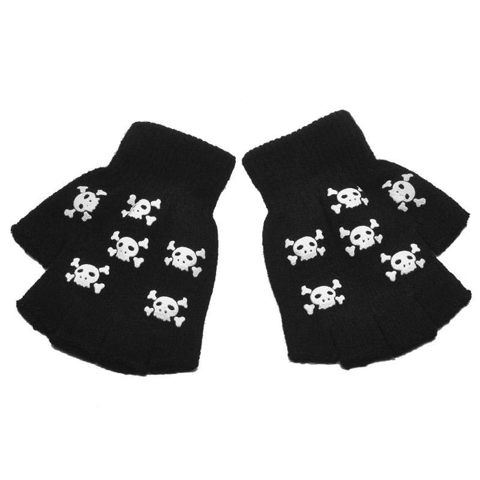 New Punk Unisex Halloween Skeleton Skull Half Finger Gloves