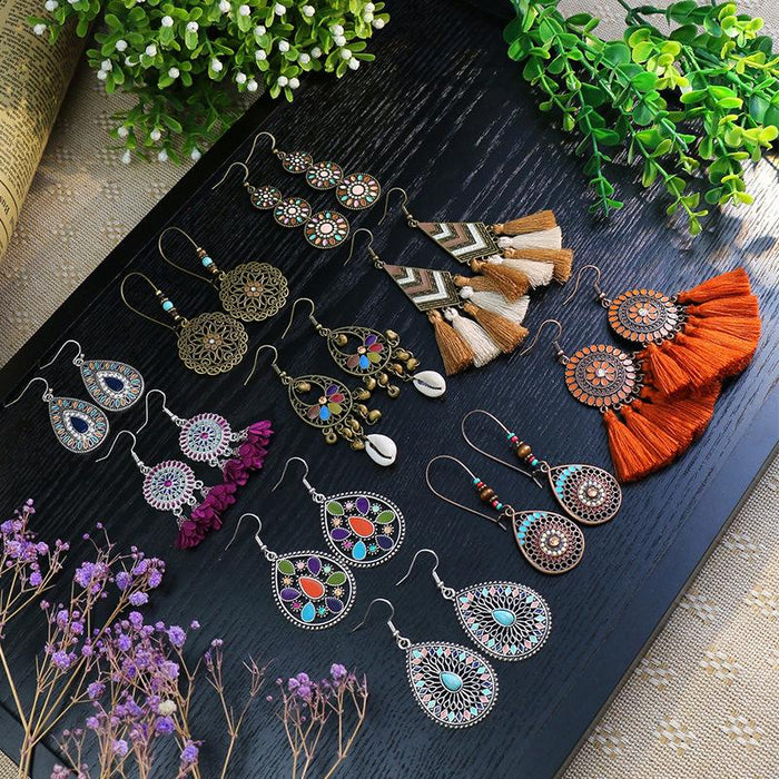 Vintage Ethnic Tassel Alloy Drip Earrings