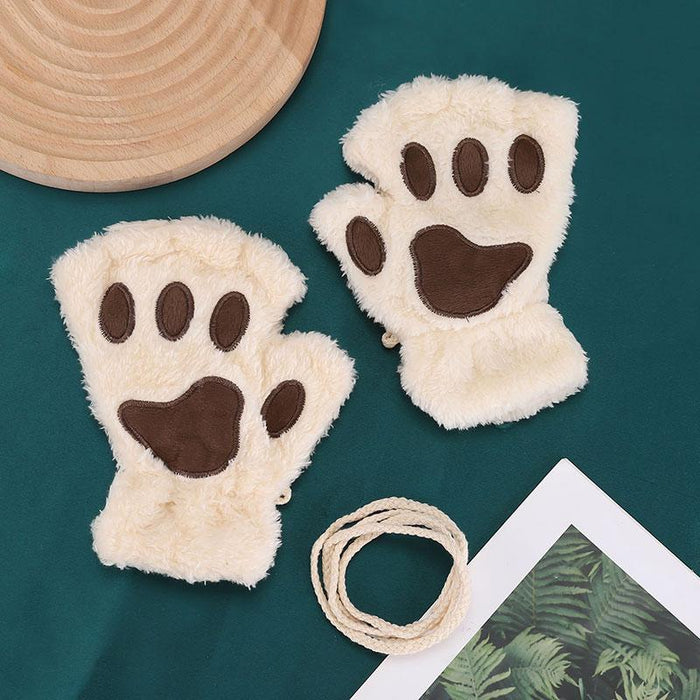 Women Cartoon Gloves Student Winter Fingerless Warmth Padded Gloves