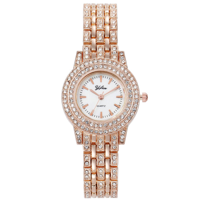 Temperament Gold Quartz Fashion Casual Rhinestone Steel Band Ladies Watch