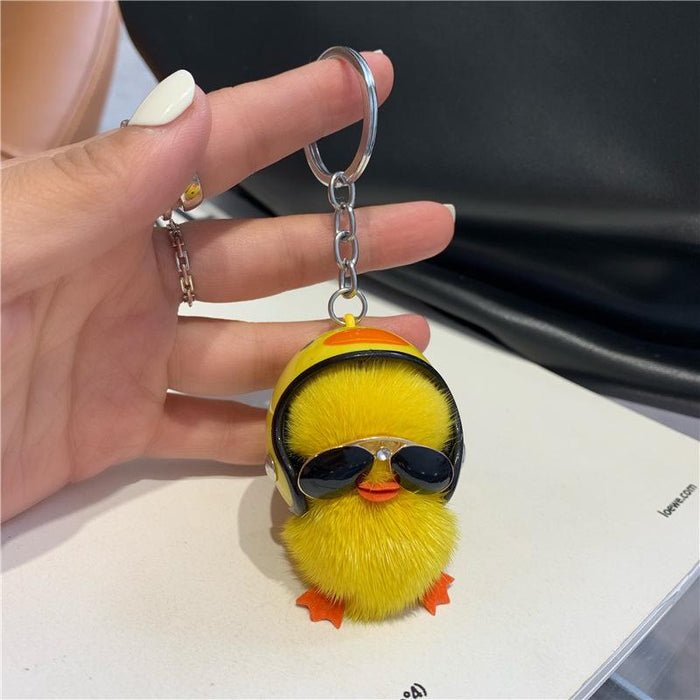 Mini Mink Hair Little Yellow Duck Car Key Chain Pendant