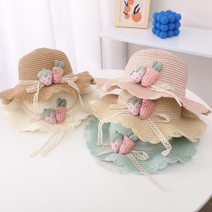 Cute Strawberry Radish Children's Wavy Straw Hat Bag Set