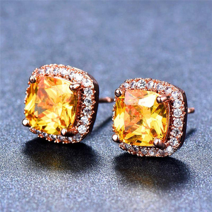 Yellow Pink Zircon Earrings Fashion Wedding Jewelry