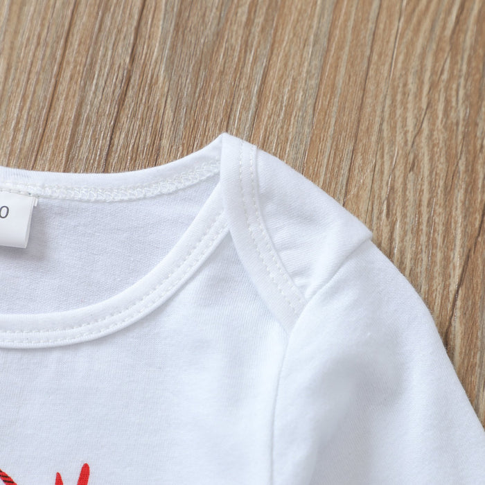 White letter deer long sleeved Khaki creeper striped suspender skirt