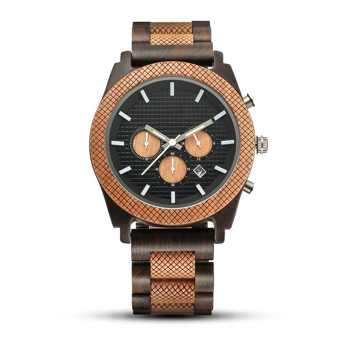 New Fashion Simple Men's Multifunctional Three Needle Wooden Watch