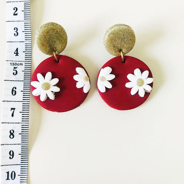 Green Handmade DIY Soft Clay Geometric Flower Earrings
