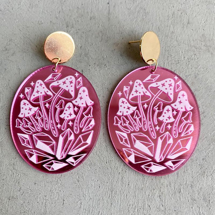 Geometric Mushroom Thunder Snake Mirror Reflection Earrings