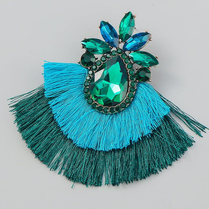 Women's colourful Rhinestone Alloy Flower Tassel Earrings