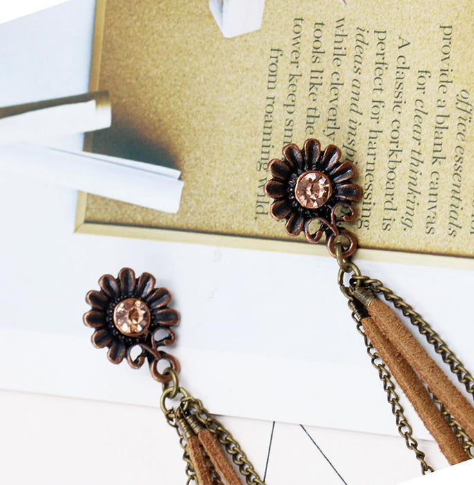 Women's Bohemian Shell Horns Sunflower Tassel Earrings