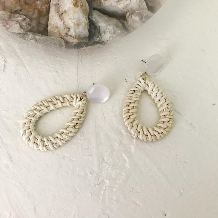 Summer Vacation Water Drop Circular Rattan Earrings