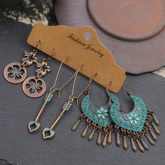 Boho Vintage Round Combo Set Earrings