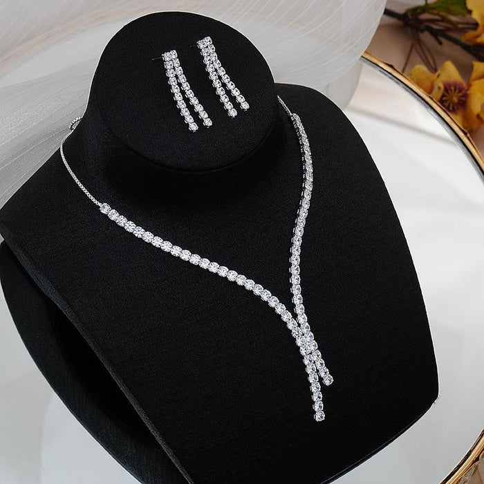 New Female Jewelry Zircon Necklace Earrings Set