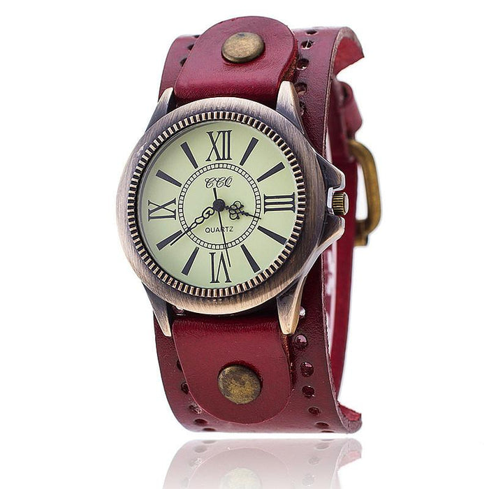 Popular Genuine Cowhide Watch Retro Roman Literal Wristwatch Sports Quartz