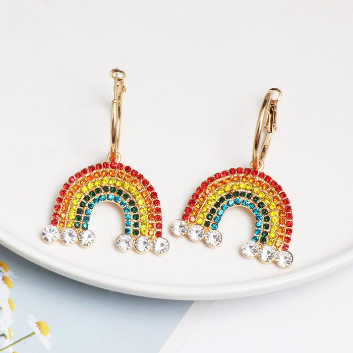 Female Jewelry Personality Versatile Rainbow Earrings Accessories Inlaid Rhinestone