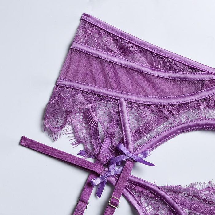 Women Lace Mesh Hollow Lingerie Sexy Push Up Underwear Set