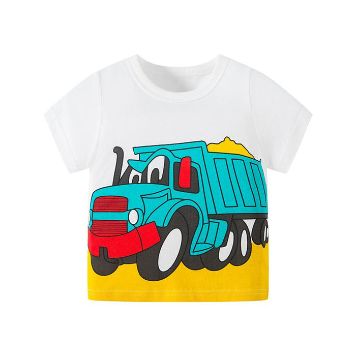 Excavator printed children's short sleeve T-shirt boy's baby T-shirt top half sleeve