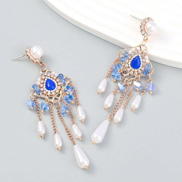 Fashion Alloy Acrylic Beads Tassel Earrings