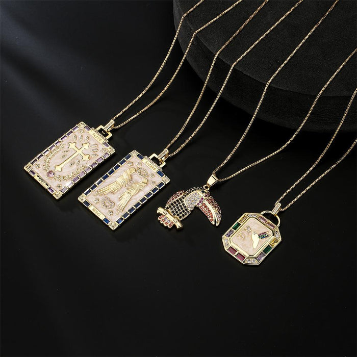 New Fashion Personality Geometric Pendant Gold Color Zircon Necklace