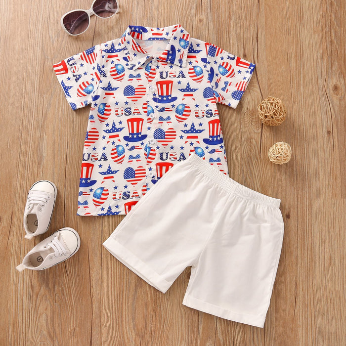 Boys' Lapel Short Sleeve Shirt Set