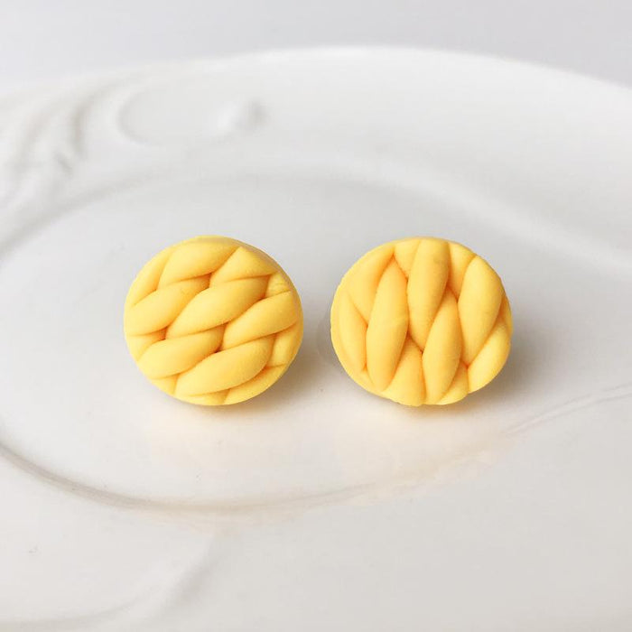 Woven Texture Soft Ceramic Earrings Polymerized Clay Round Earrings