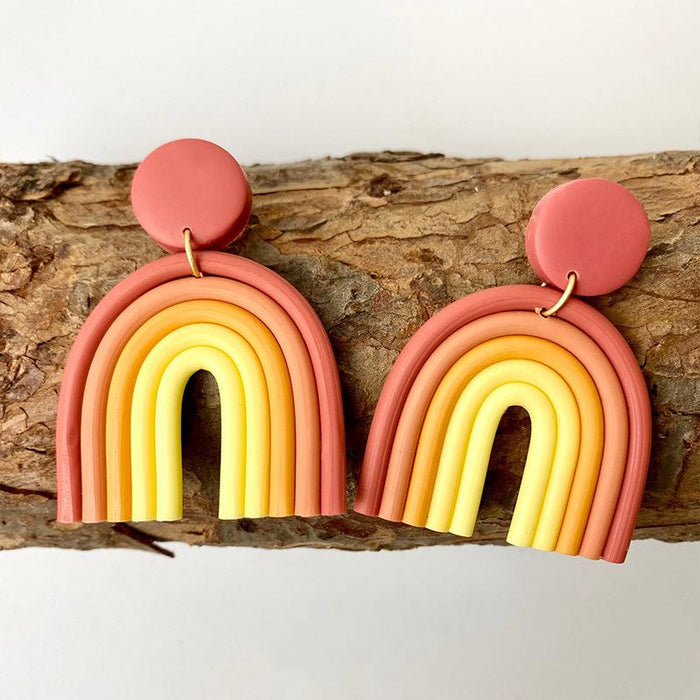 Rainbow soft pottery Earrings geometric U-shaped clay Earrings temperament Fashion Earrings