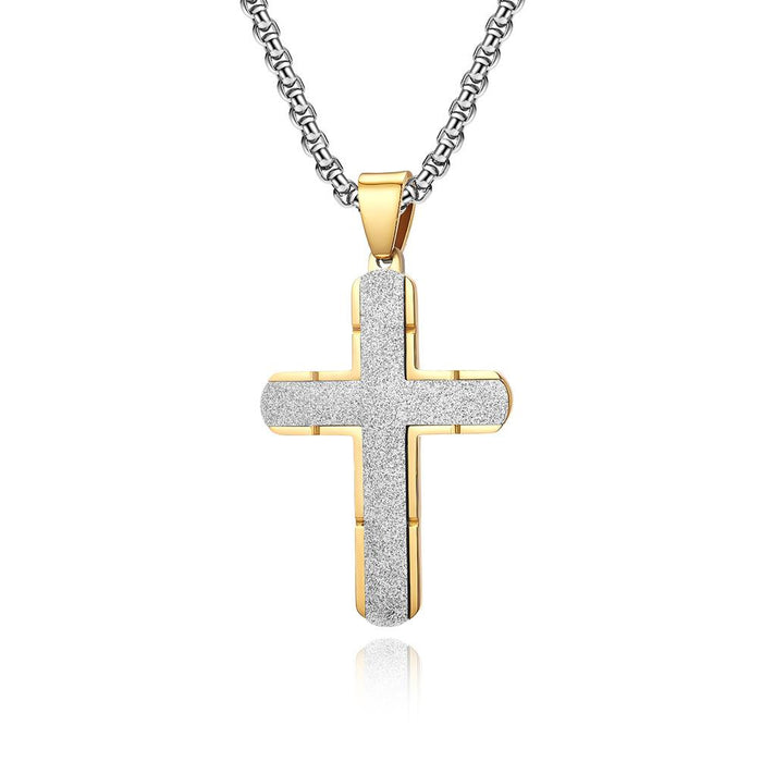 Men's Stainless Steel Cross Emery Pendant Necklace Jewelry