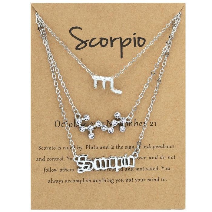 Twelve Constellations Retro Alphabet Symbol Diamond Set Three Piece Necklace