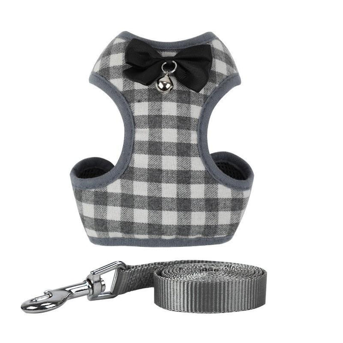 Plaid Evening Dress Small Dog Harness Vest With Leash Pitbull Mesh Puppy Harness Beagle Pet Accessories Cats Products For Pets